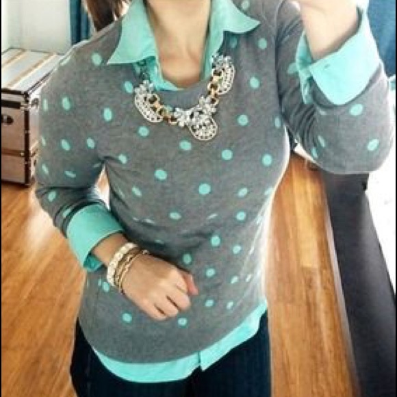 Old Navy Sweaters - Old Navy • Gray & Mint Green Polka Dot Sweater
